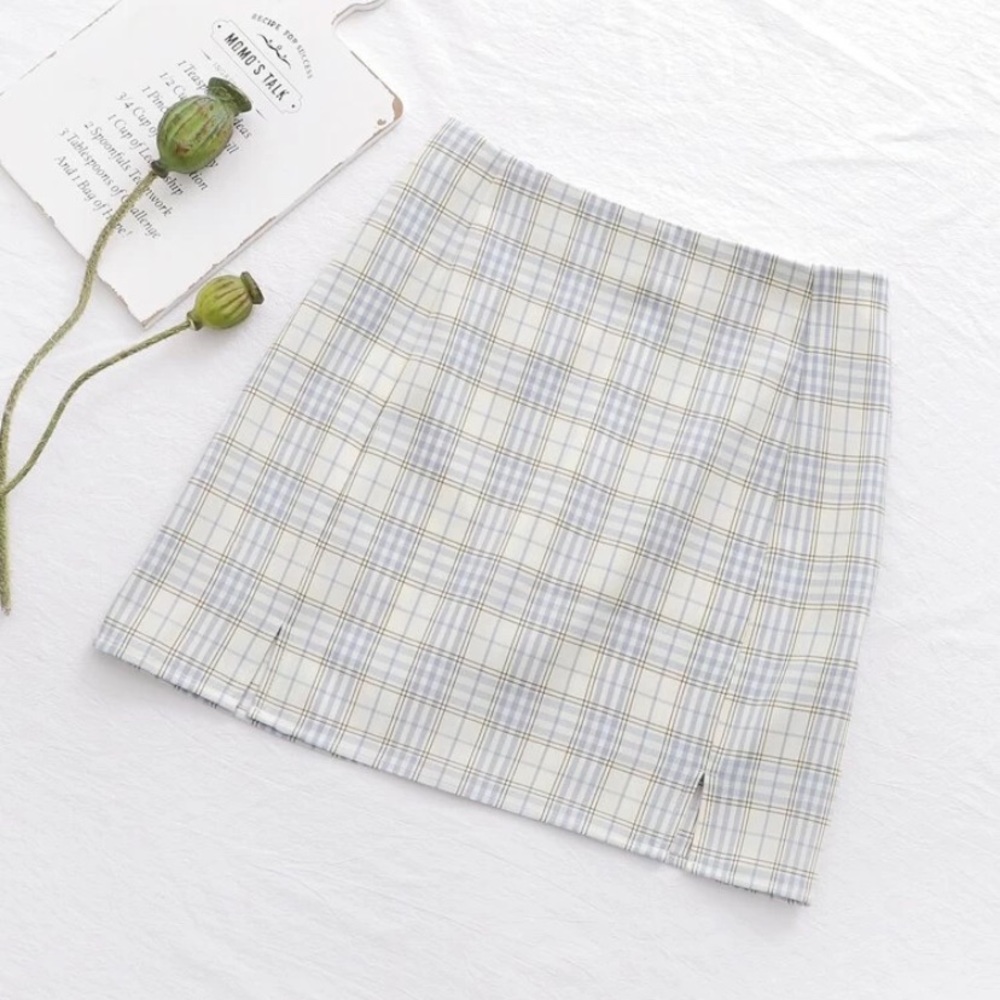 SOLD high waist plaid split front mini skirt